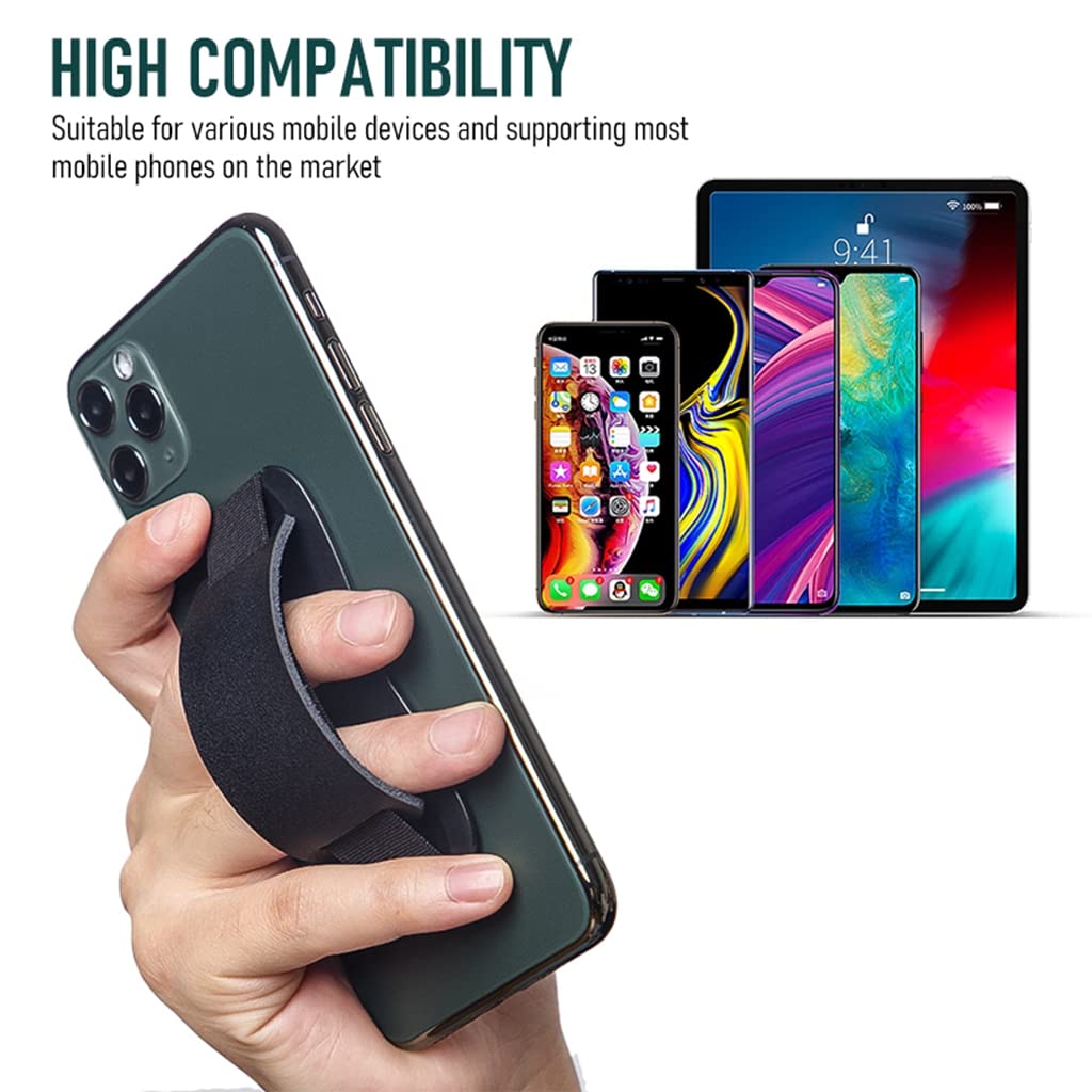 Phone Holder for Hand with Elastic Leather Grip and Self Adhesive Stand | Fits iPhone 11 12 13 14 Pro Max
