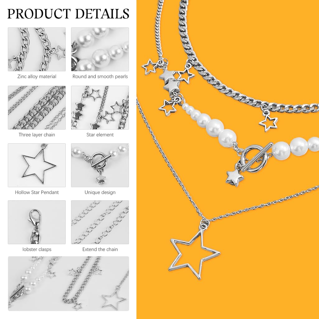 SANNIDHI Necklace for Women with Star Pendant and Pearl Trio Layered Chains | Gift Jewelry