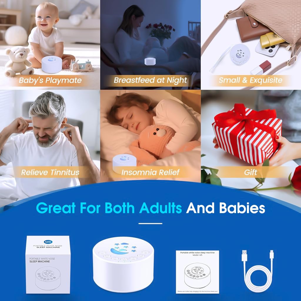 ZORBES White Noise Machine for Baby featuring 7 Color Night Light and 18 Melodies | USB Rechargeable 40x47mm Sleep Aid