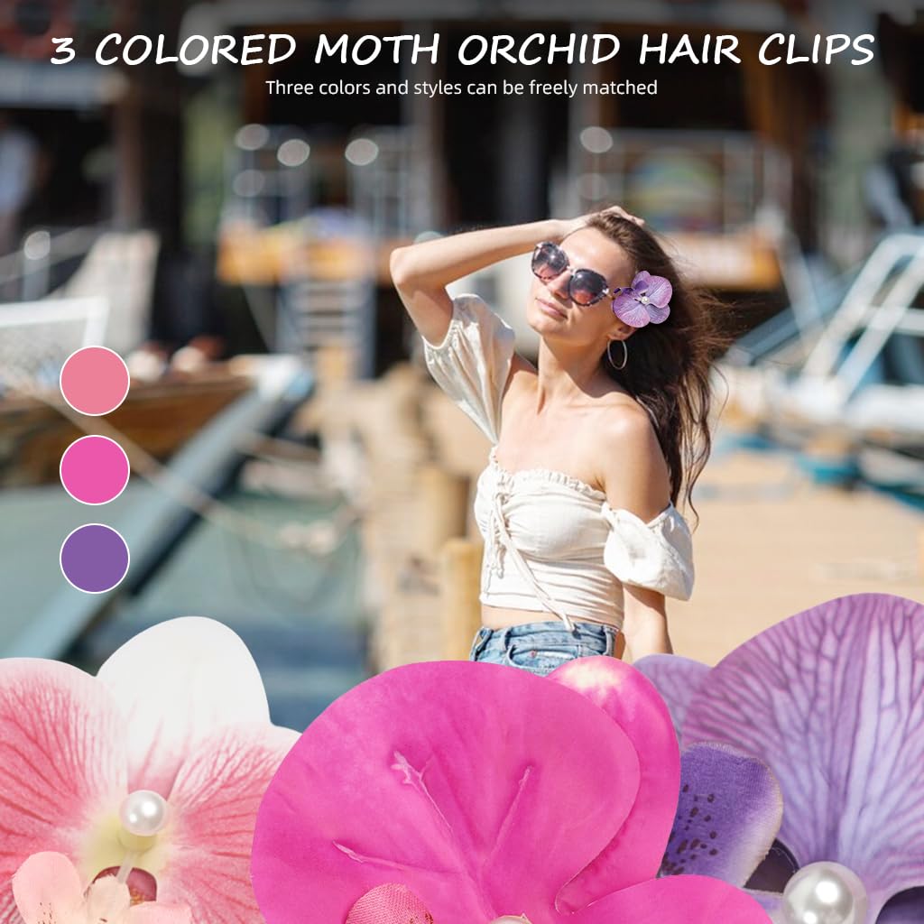 Venzina Flower Hair Clips for Women featuring Butterfly Orchid Design and Pearl Claws | 9PCS Set