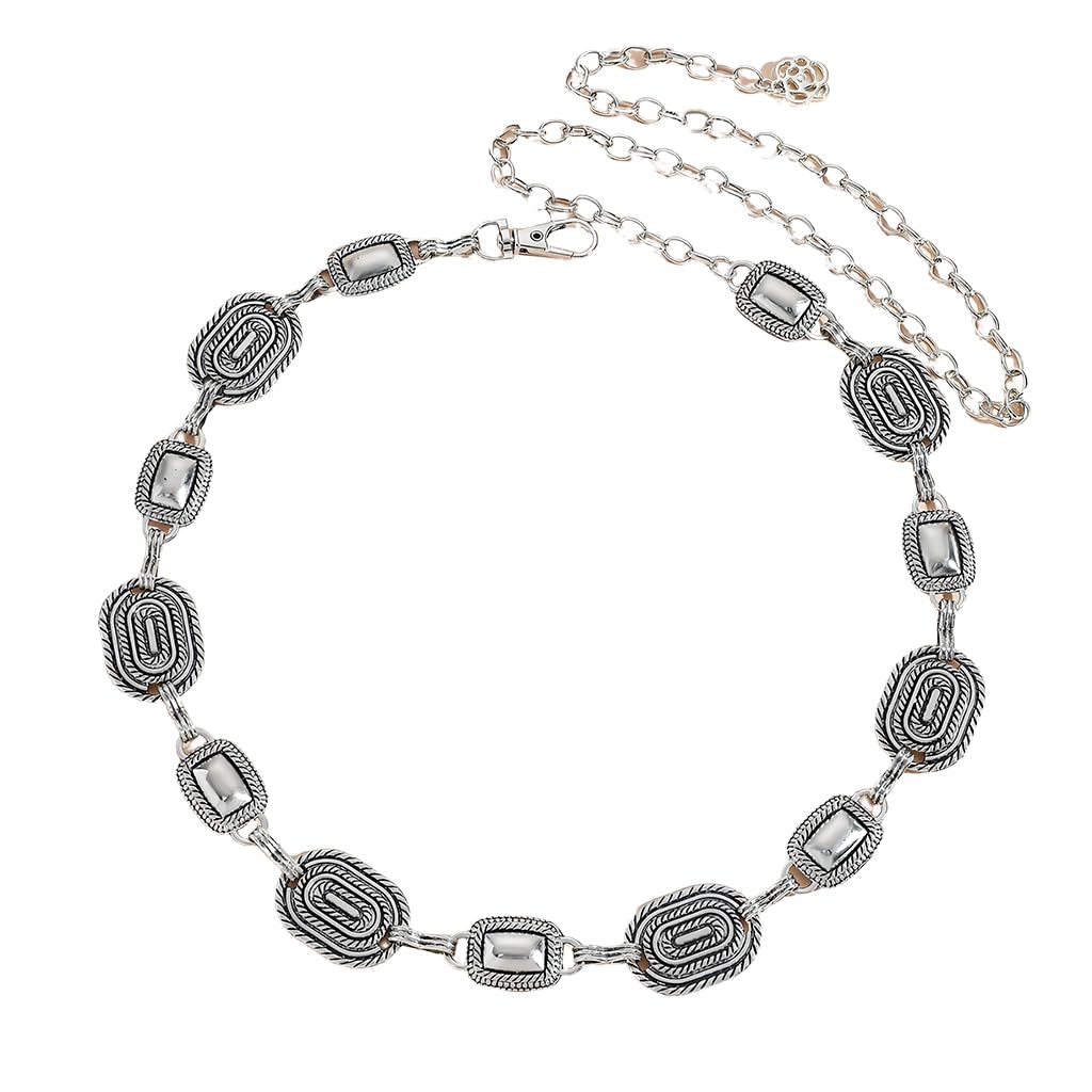 SANNIDHI® Waist Chain Metal Link Belt for Women Western Cowgirl Turquoise Belts for Dress Jeans Country Concert Outfit