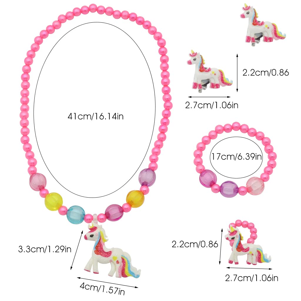 ZIBUYU® Unicorn Necklace with Bracelet Set Colorful Beads Necklace for Girl Princess Party Kids Jewellery for Girls Dress up Unicorn Bracelets for Girls (Combo of 4)