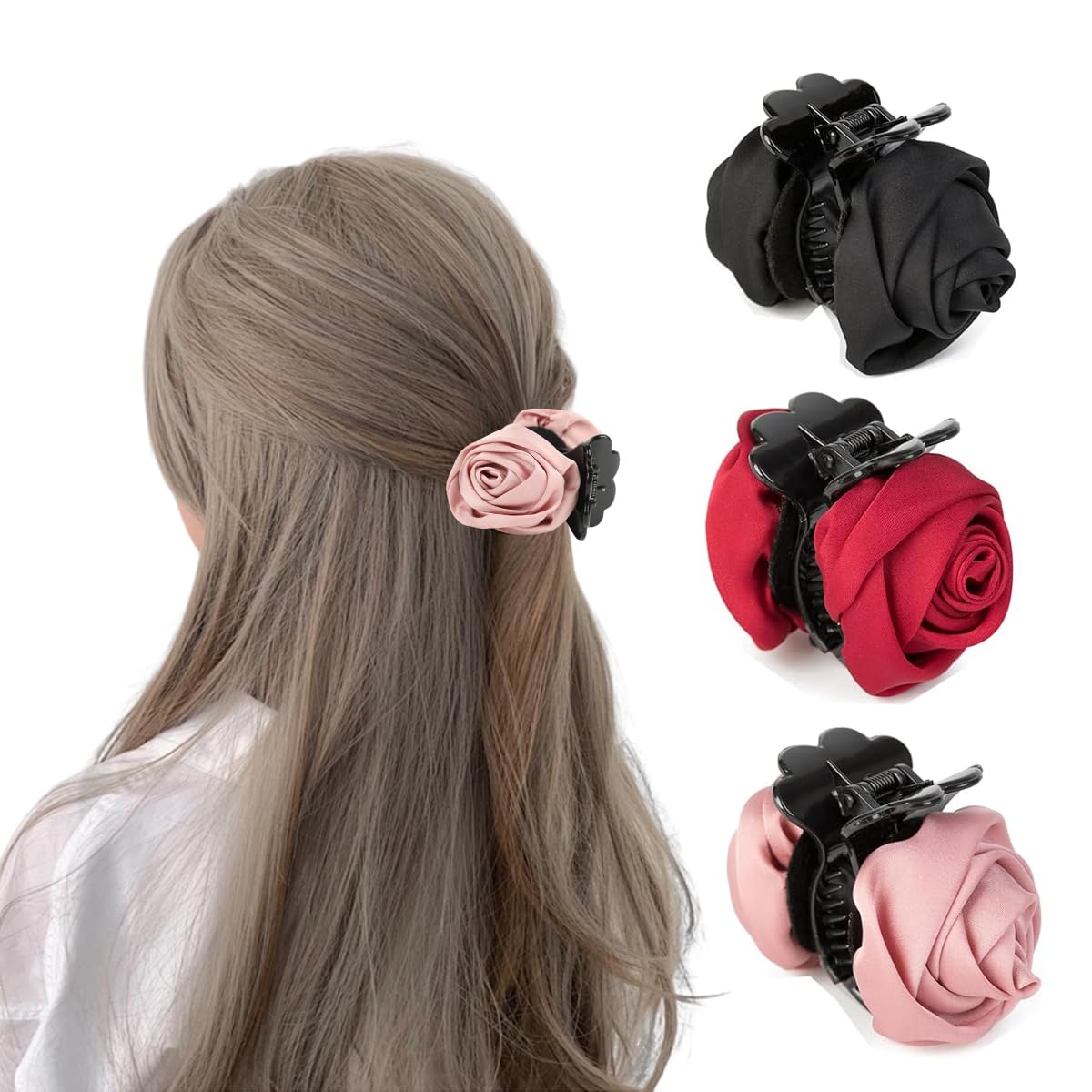 MAYCREATE Hair Clips for Women with Secure Spring-Loaded Hold and 1.57 in Size | Lightweight Acrylic Floral Claw Set
