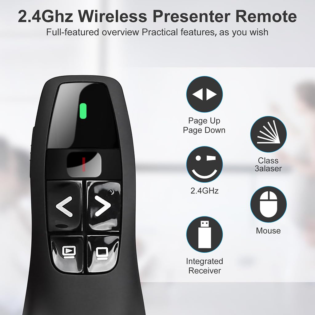 ZIBUYU Laser Pointer Presenter for Teachers and Conferences with USB Receiver | Wireless Clicker