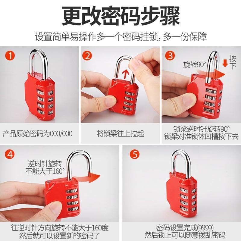 HASTHIP® 4-Piece Household Cabinet Password Lock Waterproof Anti-Theft Password Padlock (Black+Silver+Blue+red)