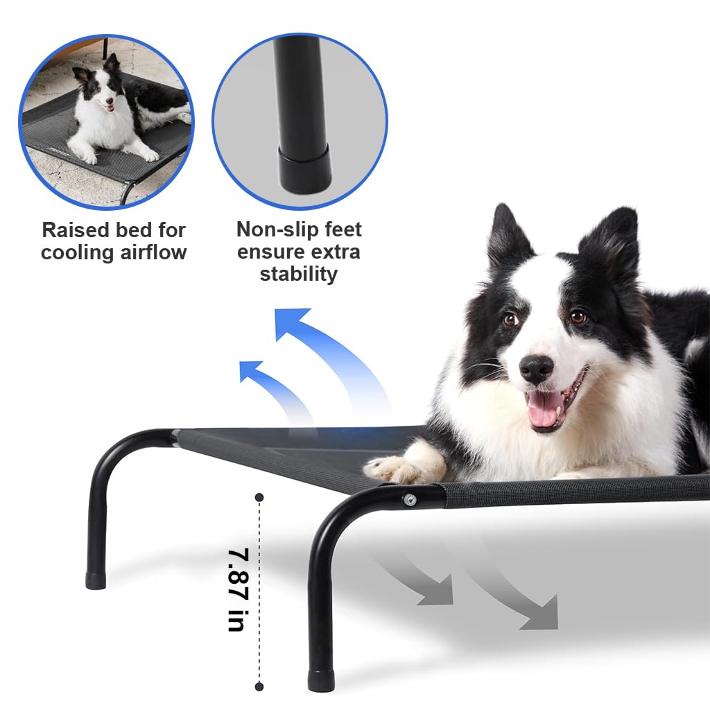 Qpets Elevated Dog Bed for Indoor and Outdoor Use with Steel Tube Frame and 43×31×8 in Mesh Surface
