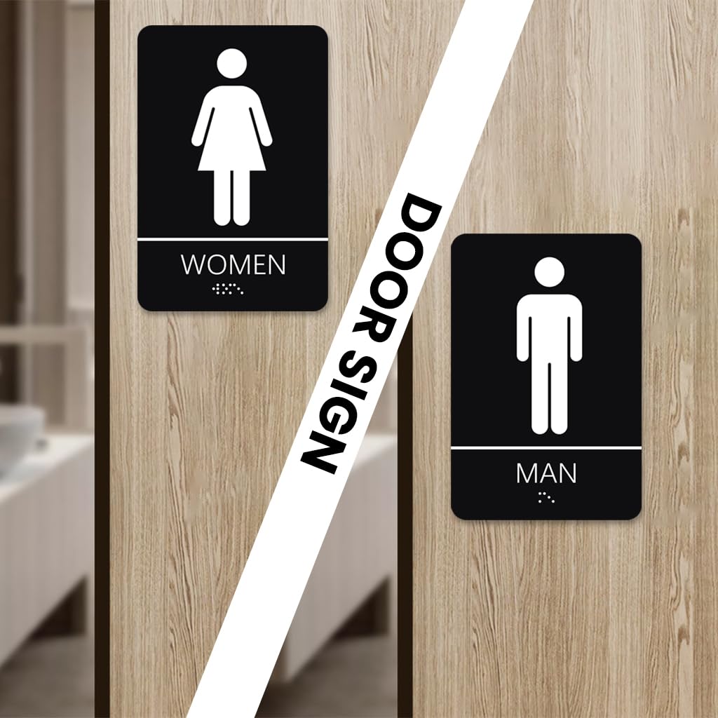OFIFO Acrylic Washroom Sign Board with Braille for Male and Female Restrooms 10x15cm Pack of 2