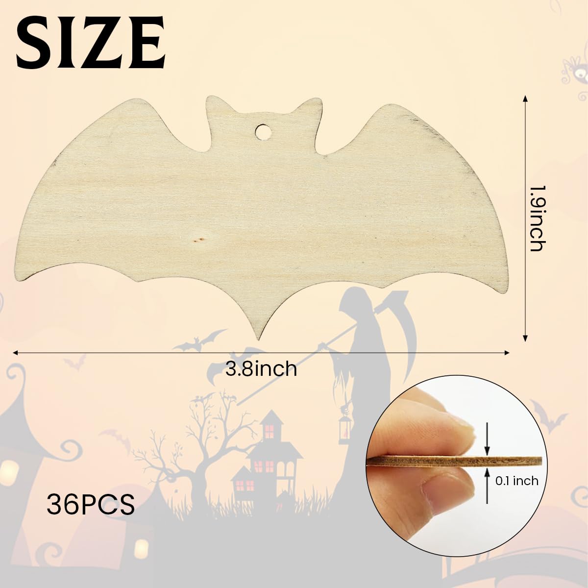 HASTHIP Halloween Wall Decor for Party and Home with 36 Bat Ornaments & Hemp Rope | Wooden 3.9×2 in Hanging Decorations