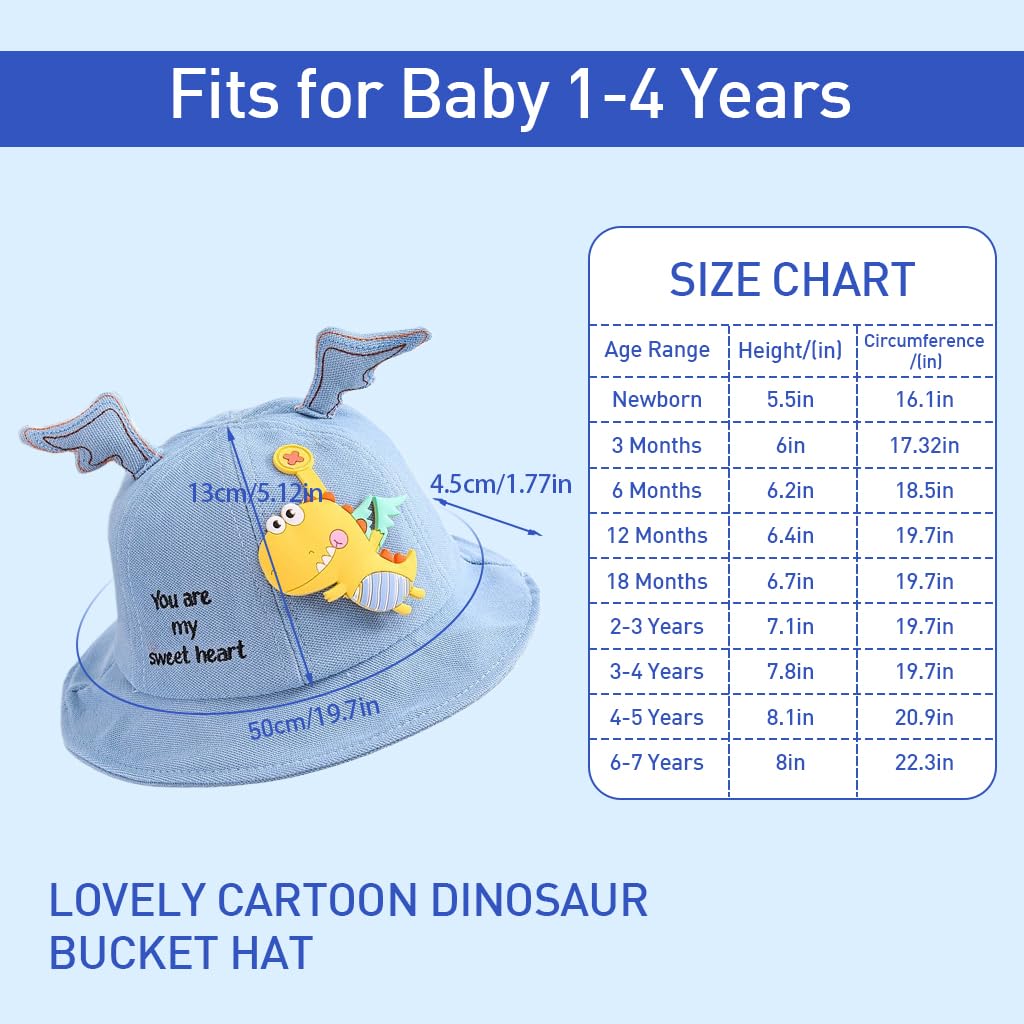 Venzina® Bucket Hat for Kids Boys and Girls Cotton Cap with Antler Cartoon Dinosaur Sun Protection Hat Breathable Wide Brim Summer Kids Cap for Toddlers 1-4 Years Old Hats Gift For Boys, Kids