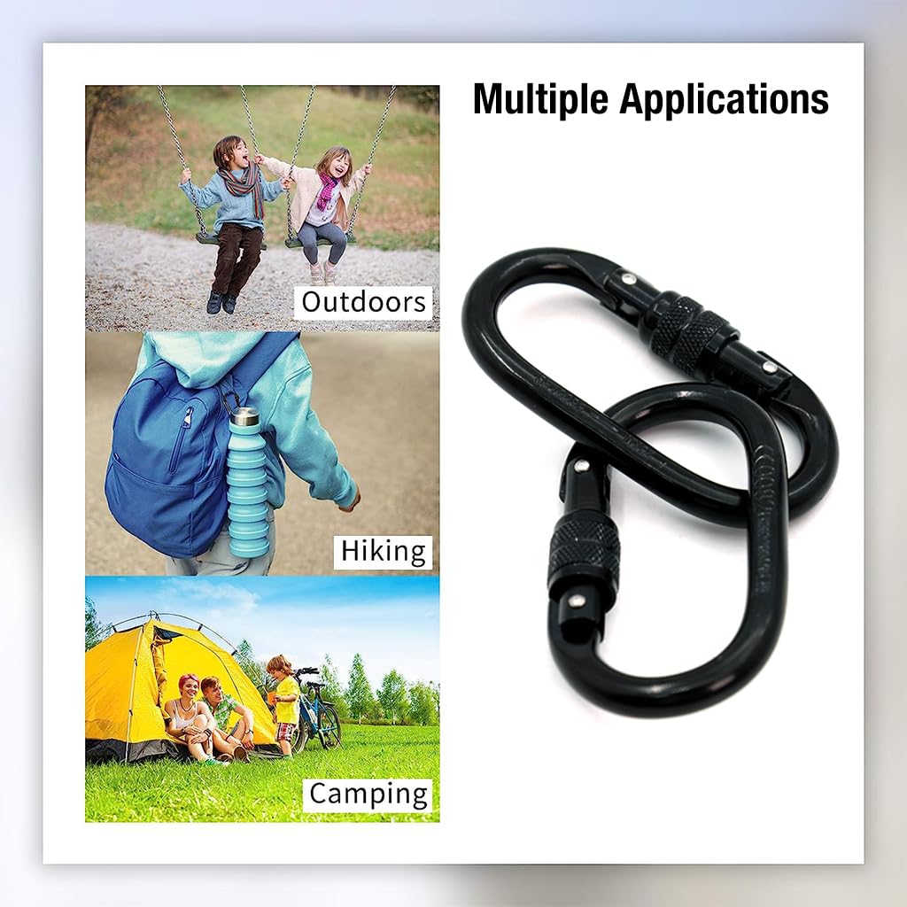 Optifit Carabiner Clip for Camping and Hiking with 25kN Screw Lock | Stainless Steel 2pcs