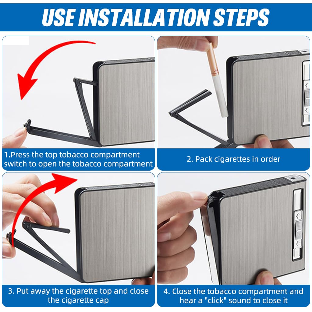 HASTHIP Cigarette Case with Refillable Torch Lighter for Daily Use featuring Brushed Aluminum Alloy Holds 20 Cigarettes
