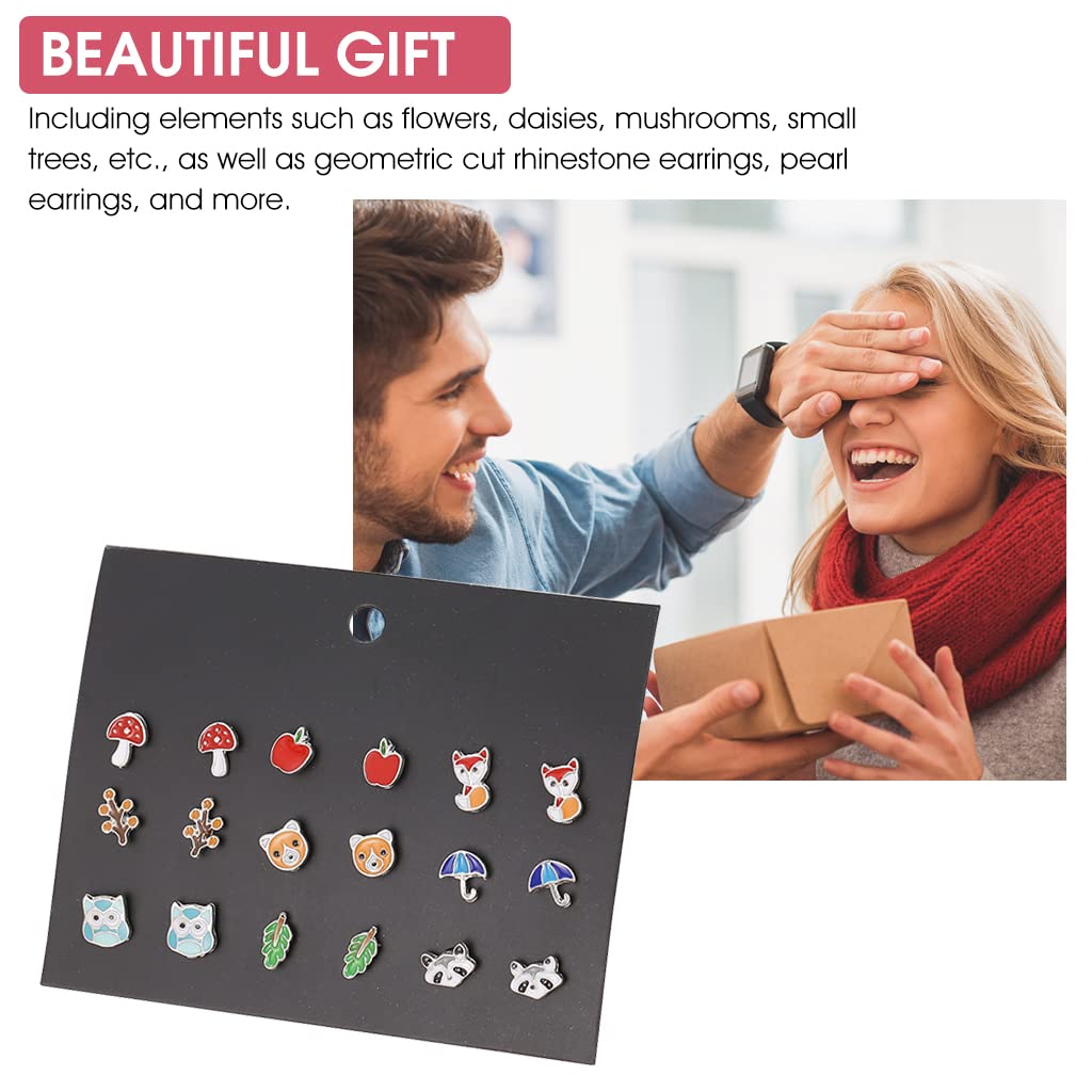 Zibuyu Stud Earrings for Women featuring 30 Pair Alloy Studs with Pearls & Rhinestones | Gift for Girls