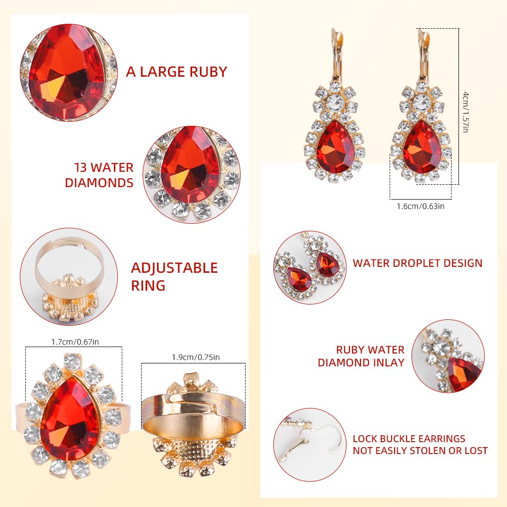 SANNIDHI Jewellery Set for Women with 5pcs Watch Necklace Ring and Earrings | Red Rhinestone Gift Ensemble