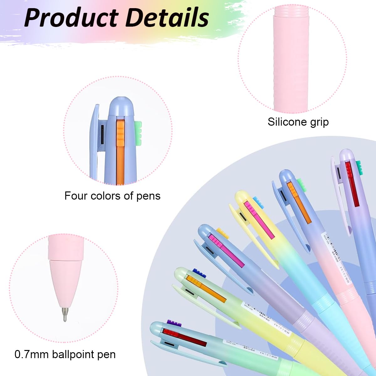 HASTHIP® 6Pcs Multicolor Ballpoint Pens 4-in-1 Switchable Ink Ballpoint Pen Smooth Writing Fashion Multicolor 0.5mm Ballpoint Pens for Note-Taking, DIY Art Work, School Office Stationery Supplies