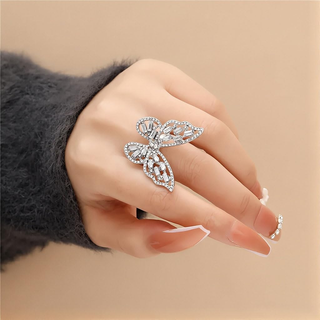 Zibuyu Butterfly Diamond Ring for Women with Crystal Bow and Adjustable Cubic Zirconia Band