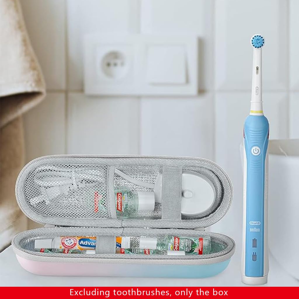 HANNEA Electric Toothbrush Hard Travel Case for Oral B iO Series featuring EVA Shell and Mesh Pocket | Waterproof Pink Portable Storage