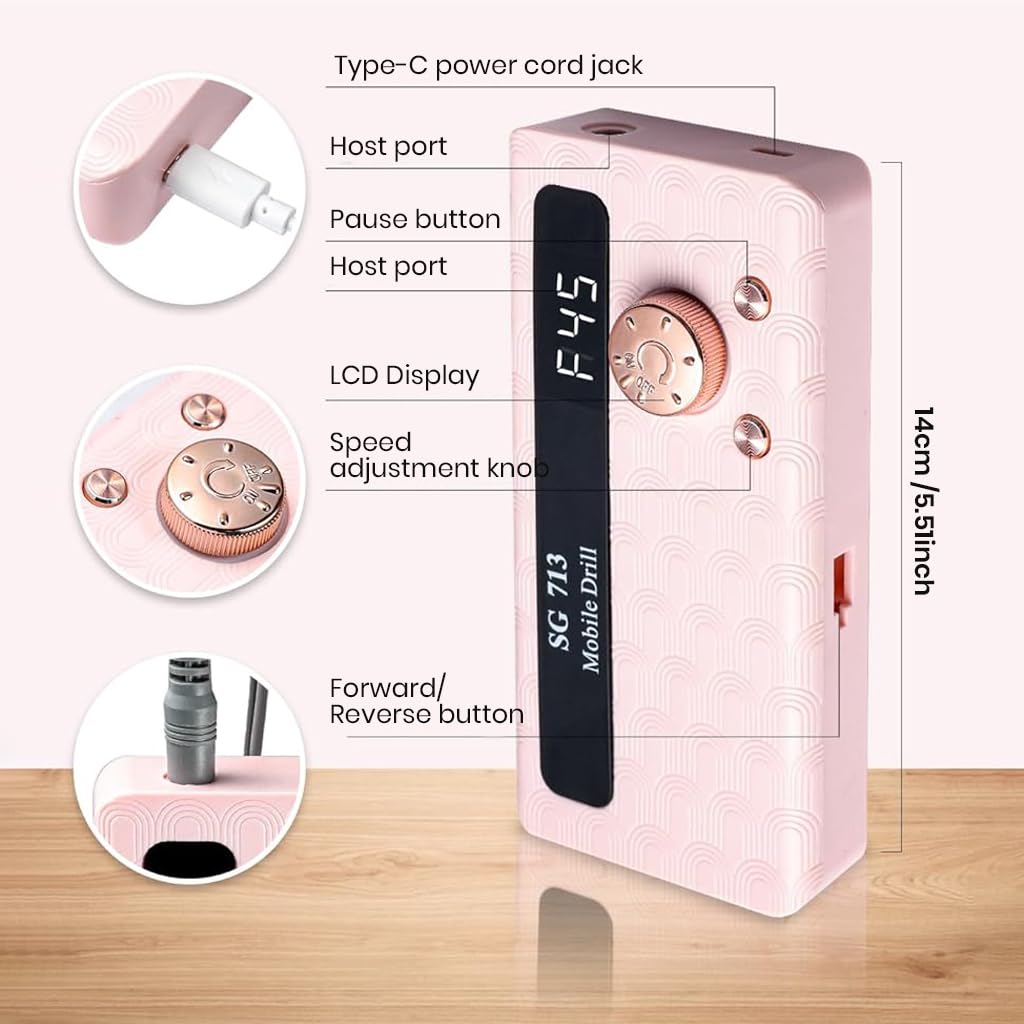 MAYCREATE Nail Drill Kit for Manicure with 6 Bits and 6 Sanding Rings | USB Rechargeable 3600mAh