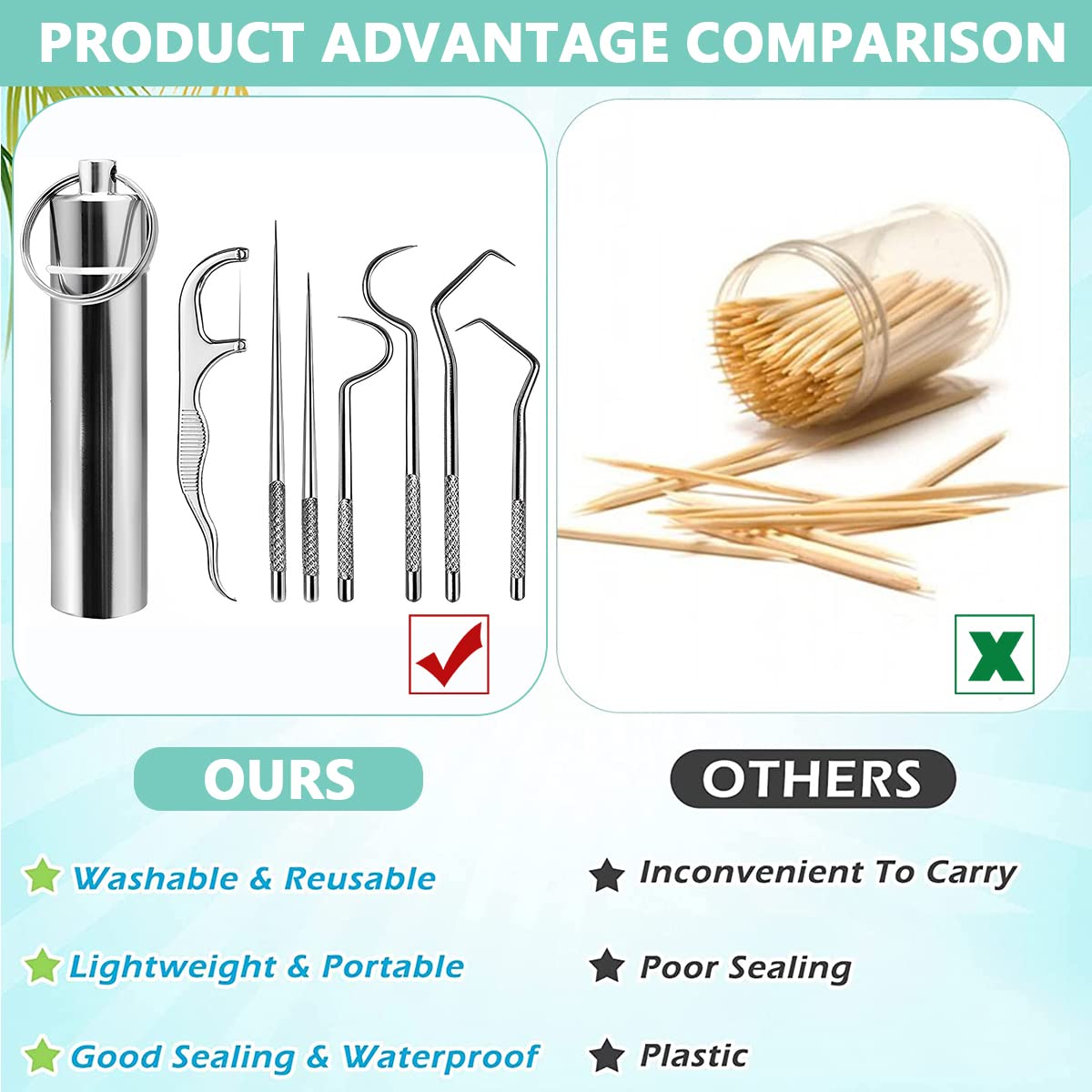 MAYCREATE Dental Tools for Teeth Cleaning with 7 in 1 Picks and Flosser | 304 Stainless Steel