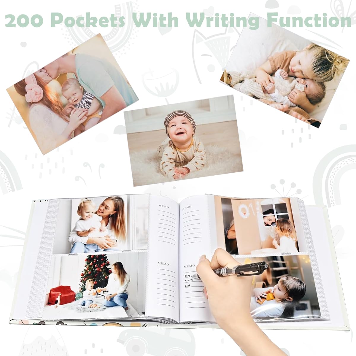 HASTHIP Pregnancy Journal for 200 6 inch Photos with Cartoon Hardcover & Note Pages | Baby Shower Gift for Mom to Be