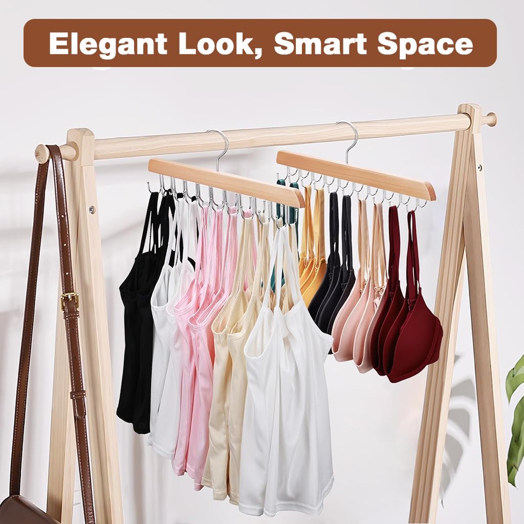ZIBUYU Bra Hanger for Closet Organizer with Dual 40 Foldable Hooks and Solid Wood Frame | Space Saving Storage for Bras Tanks and Lingerie