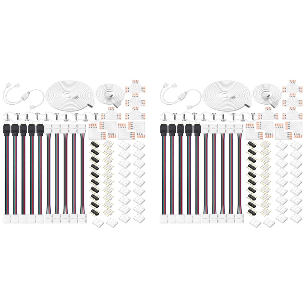 Zibuyu RGB LED Strip Connector Kit for 5050 10mm Lights with L T Shape Splitters | Includes 2PCS Gapless Extension Jumpers