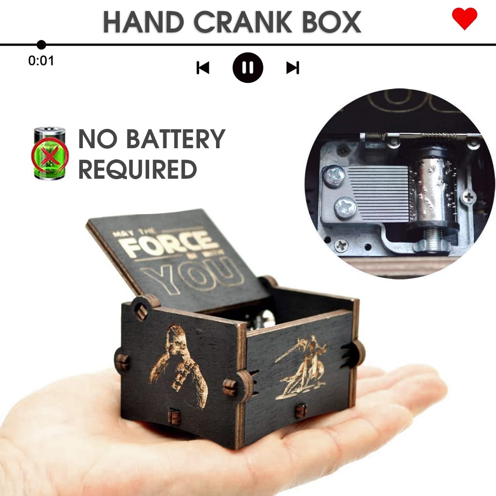 PATPAT Music Box for Star Wars Lovers with Hand Crank Wooden Design | 2 PCS Vintage Gift
