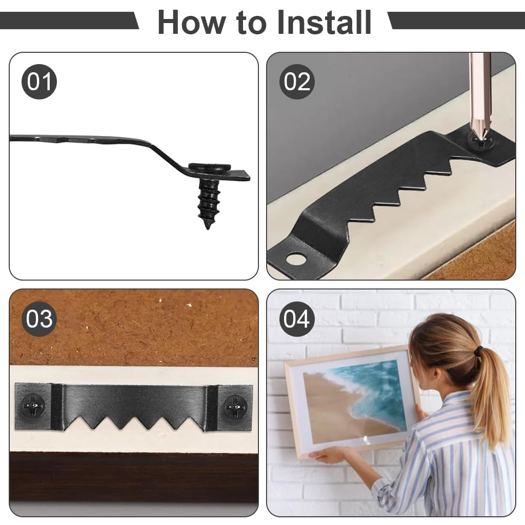 HASTHIP Picture Hanging Kit for Wall Décor with 100 Sawtooth Hangers & 200 Screws | Metal Frame Mounting Set