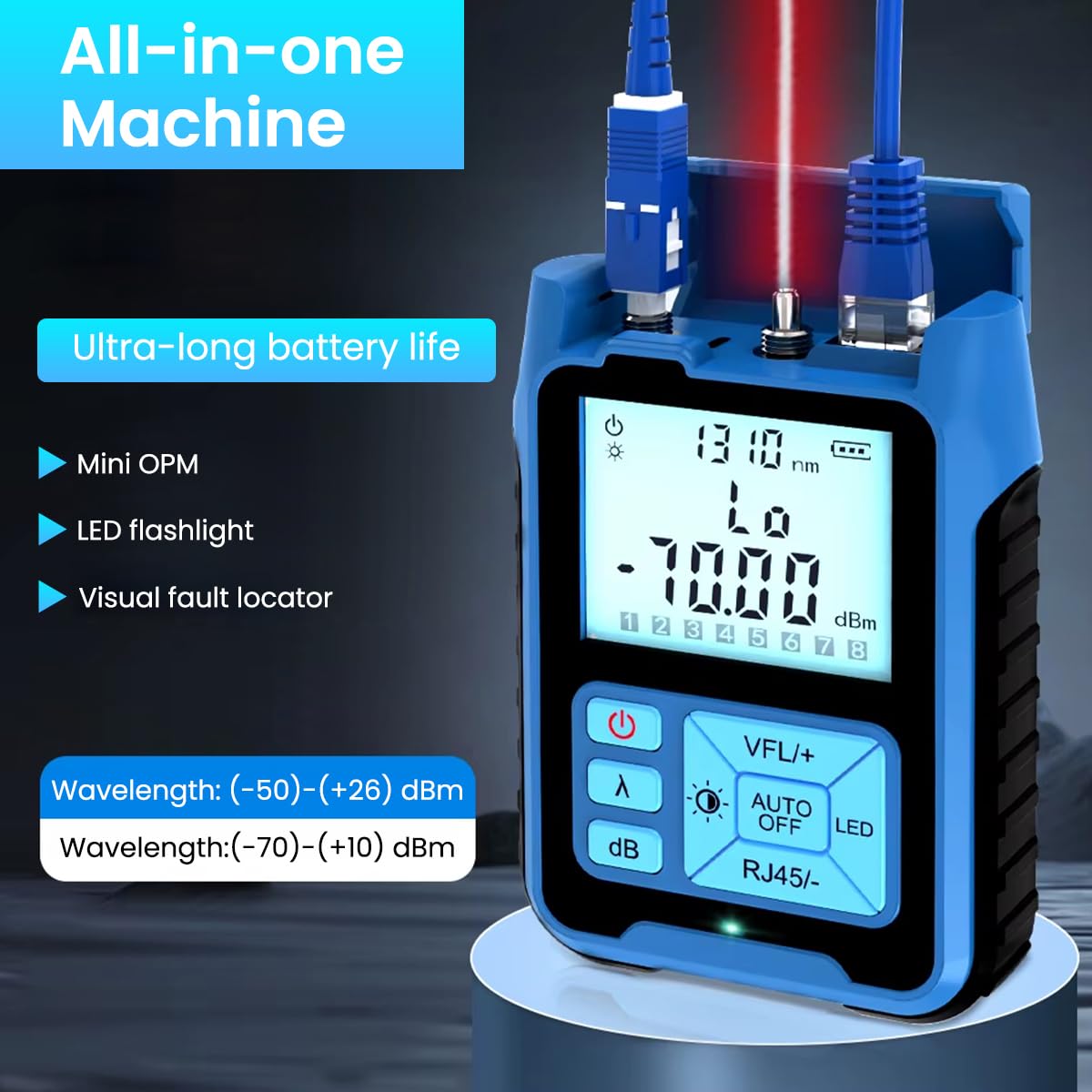 Serplex Optic Cable Tester for Fiber Inspection with LCD Backlight & Visible Red Laser | Automatic Calibration and Battery Powered