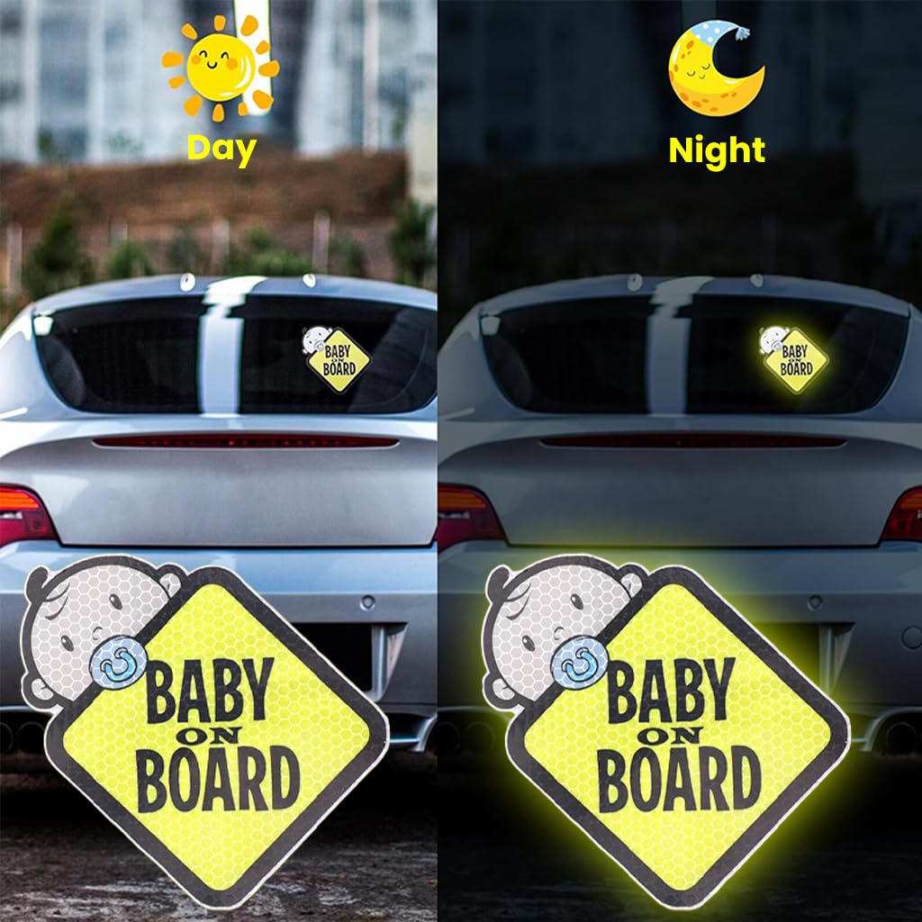 STHIRA Baby on Board Sticker for Cars featuring 2 Pack 10cm Reflective Waterproof Vinyl | Safe Travel in India