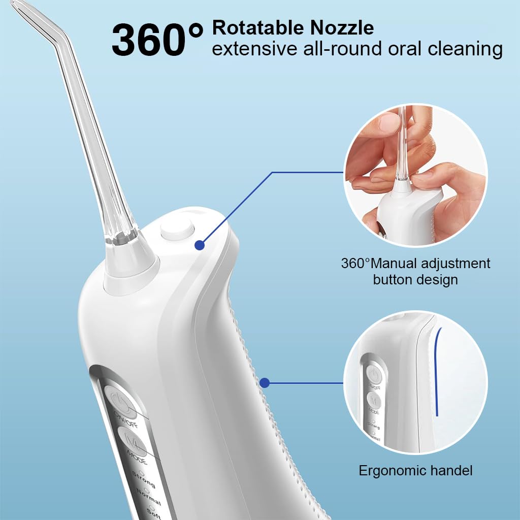 HANNEA Water Dental Flosser for Teeth with 300ml Detachable Tank and 6 Nozzles | Rechargeable IPX7 Waterproof Oral Irrigator
