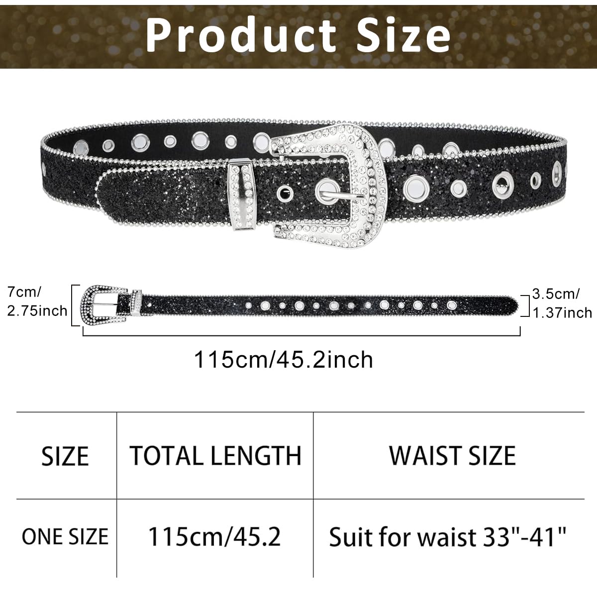 PALAY® Women Belt Sparkling Rhinestone Waist Belt Paved Rhinestone Fashion Women Belt 44 inches Adjustable Fashion Women Belt