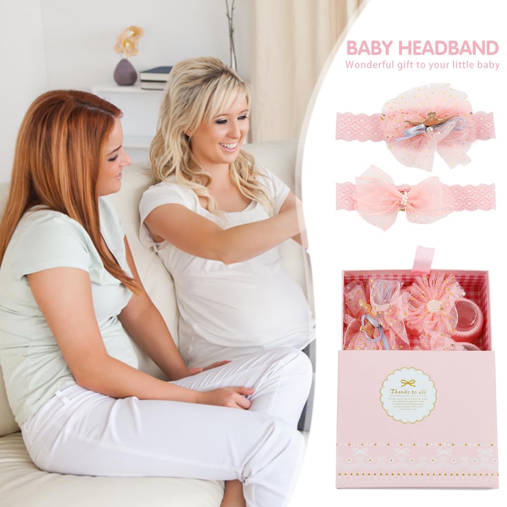 SNOWIE SOFT Baby Girl Shower Gift Set 3pcs with Crown Headband and Pink Footwear | Newborn Princess Gift