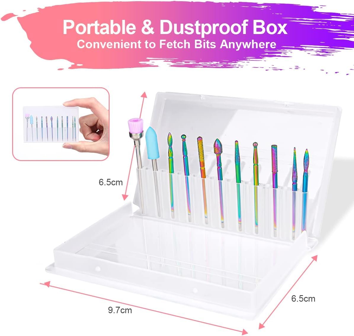 ZIBUYU Nail Drill Bits Set for Acrylic and Gel Nails with Storage Rack | 10Pcs Tungsten Carbide