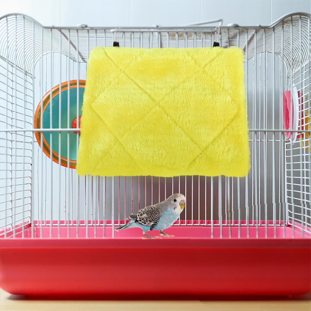 ZIBUYU Parrot Bird Cage Warm Plush Nest 24x15x18 cm with Hanging Rope | Yellow Cozy Hammock