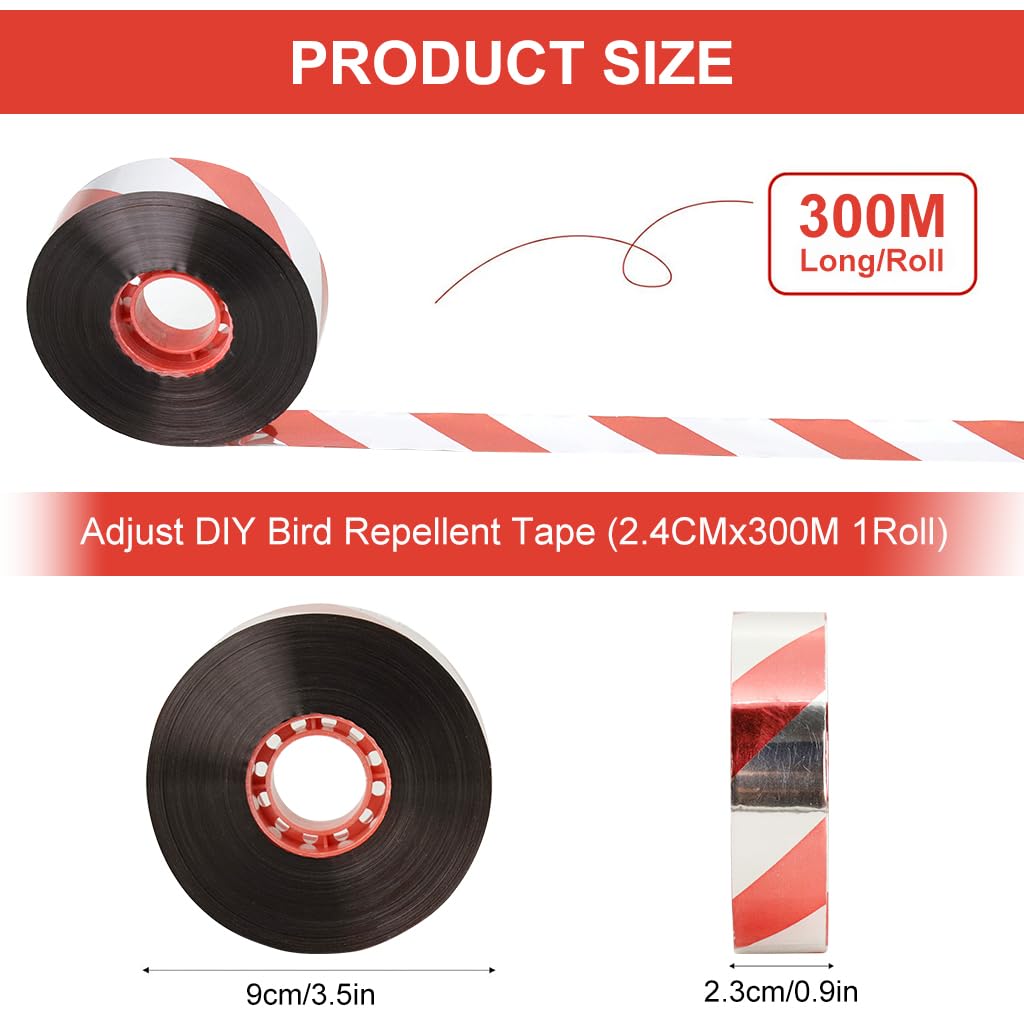 Supvox Bird Scare Reflective Tape for Balcony and Garden with Double Sided Red Silver 2.4cm x 300m Roll | Humane Outdoor Bird Repellent