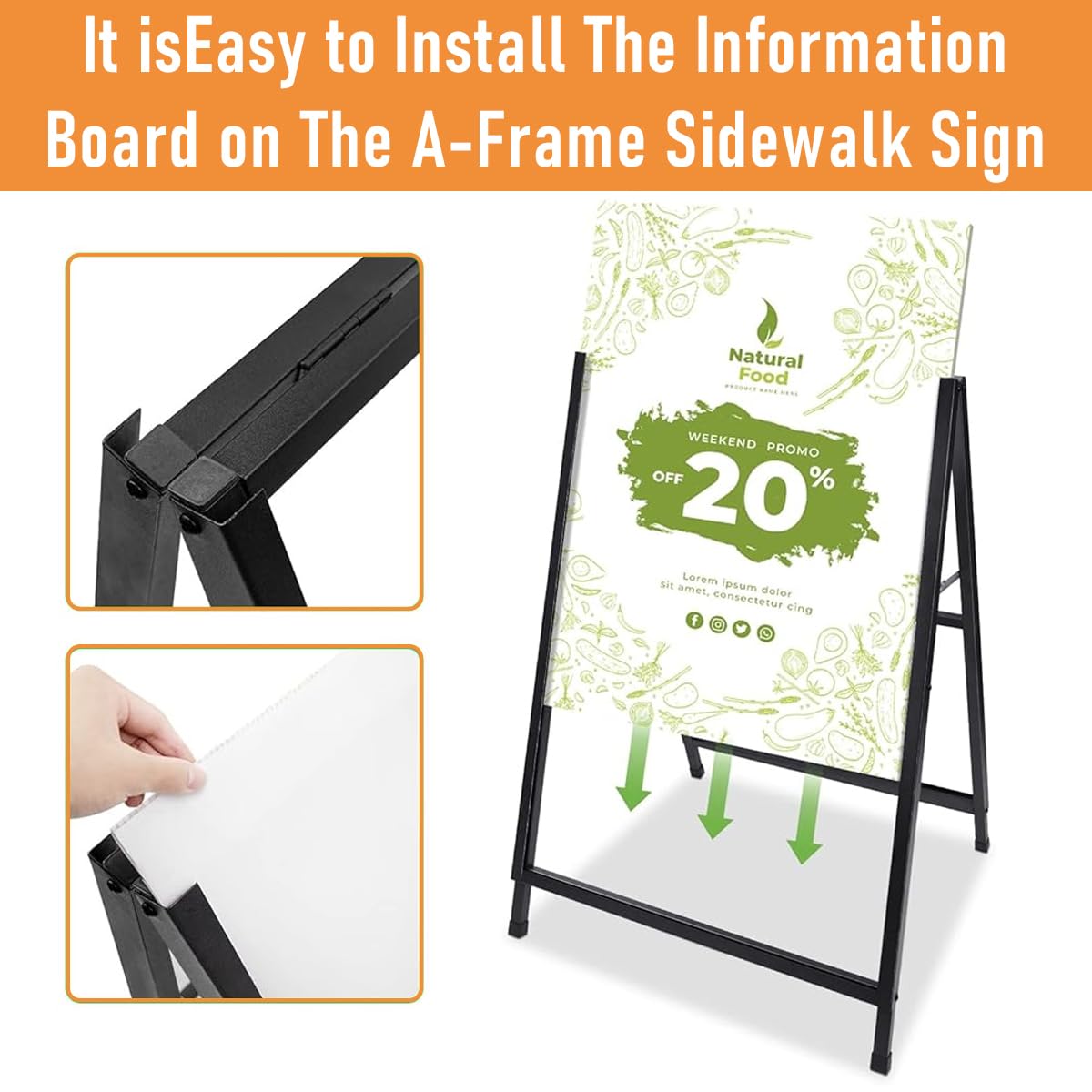 OFIFO Floor Sign Display Stand for Shops and Events with Folding Triangle Frame | 23.6x27.5 in Metal Design