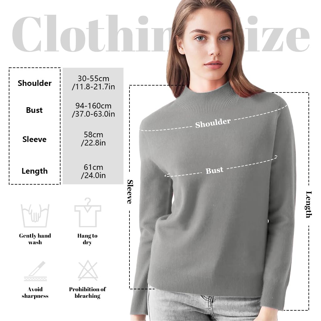 SANNIDHI Women's Cashmere Sweater for Fall Winter with Mock Neck and Slim Fit | Grey Pullover