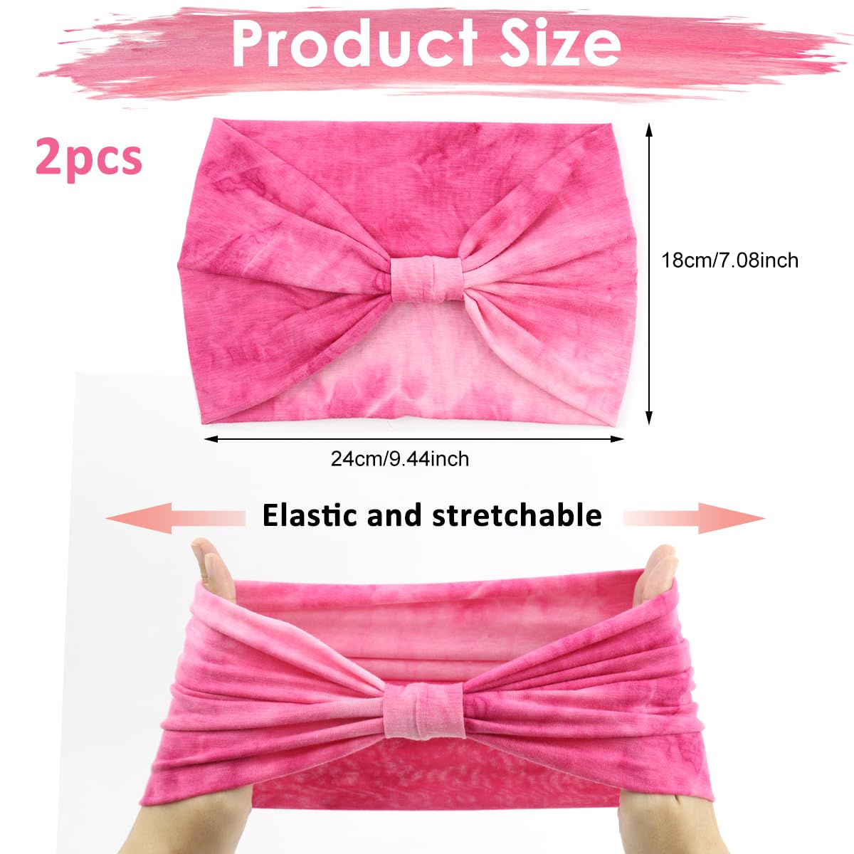 MAYCREATE Head Bands for Women with Stretchy Pre-Tied Fit and Quick-Dry Polyester | 2Pcs Pink & Orange Tie Dye