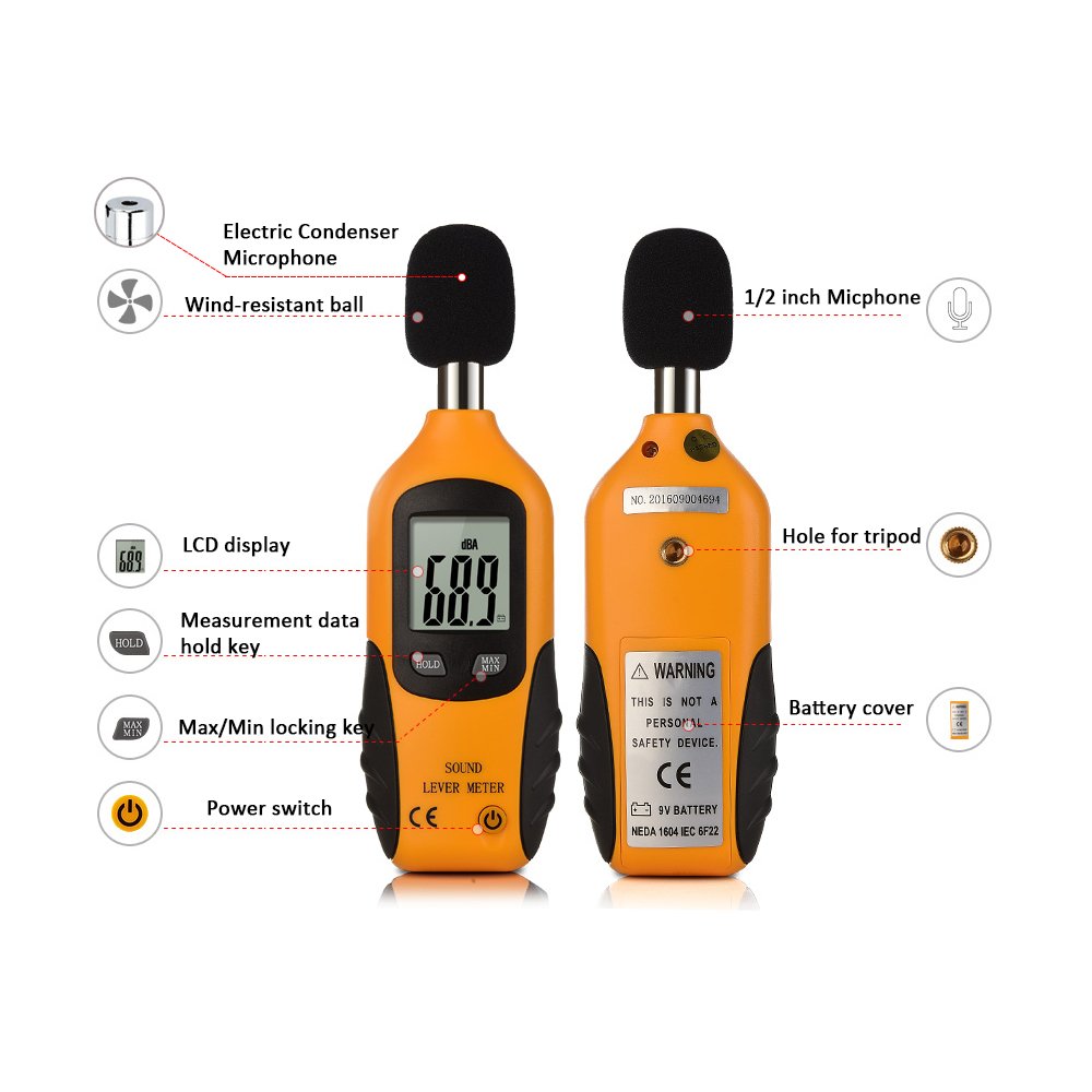 STHIRA® Decibel Meter Electric Meter Digital 30-130 dB Meter Self-Calibration Decibel Meter Reader With Lcd Display Digital Sound Level Meter Battery Included