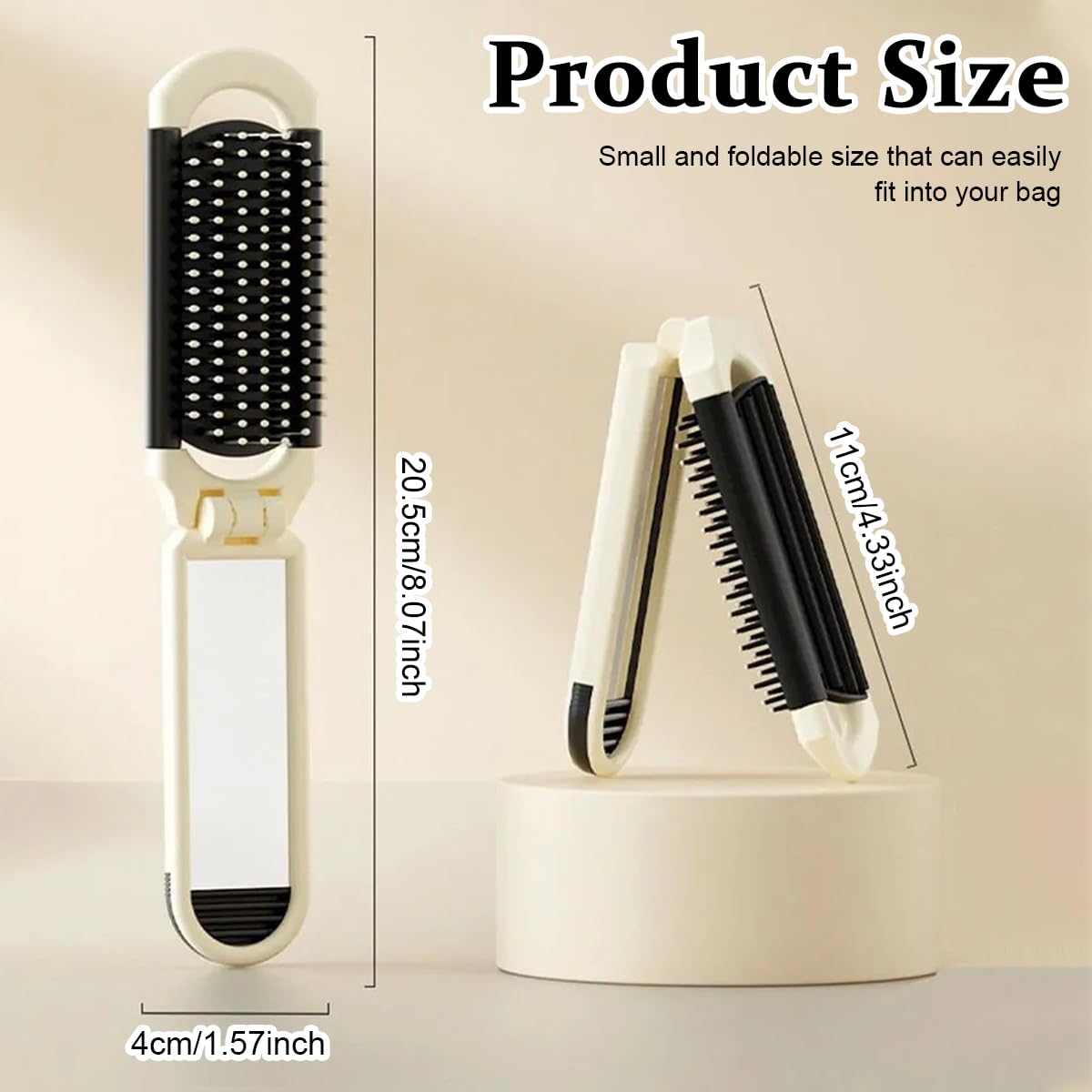 MAYCREATE® Folding Hair Brush with Mirror, Portable Travel Hair Comb Brush Cute Cartoon Soft Bristles Foldable Hair Brush for Women Men