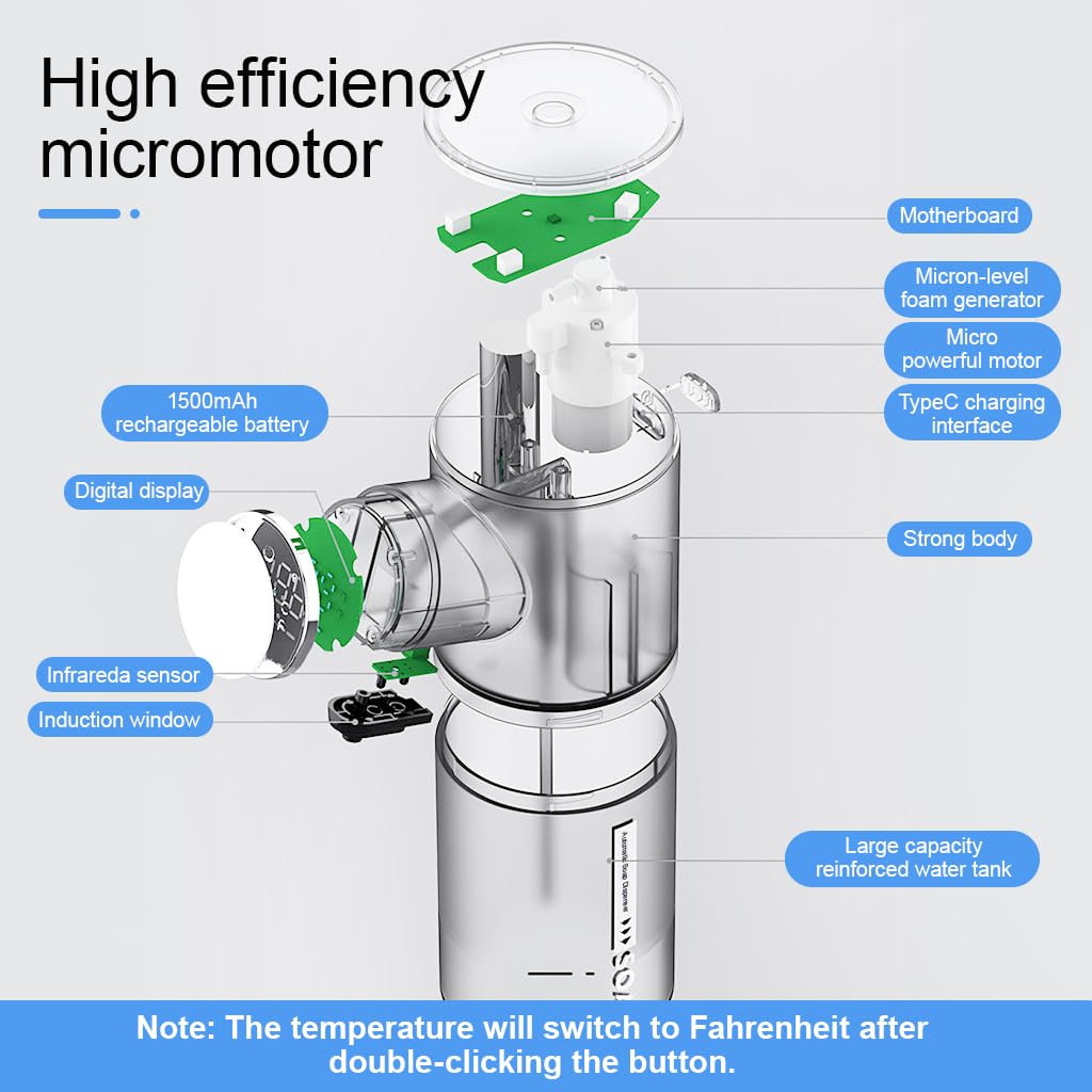 HANNEA® Soap Dispenser for Bathroom, Automatic Foaming Handwash Dispenser, 320ml 1500mAh Rechargeable Touchless Waterproof Shampoo Hand Foam Wash Dispenser with 6 Adjustable Bubble Levels(White)