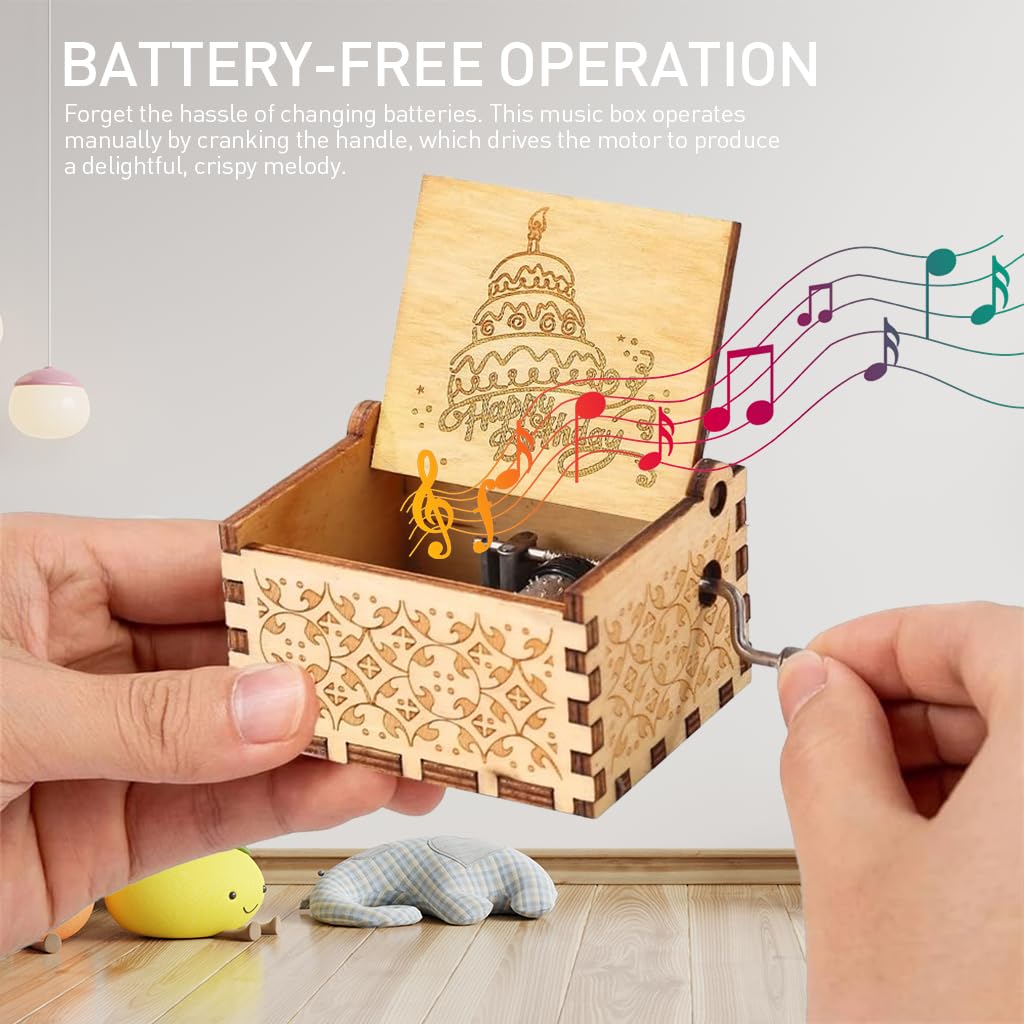 ZIBUYU Wooden Vintage Hand Crank Music Box Birthday Gift Wooden Music Box Gift Retro Engraved Music Box Birthday Gift Desk Decoration Gift Music Box
