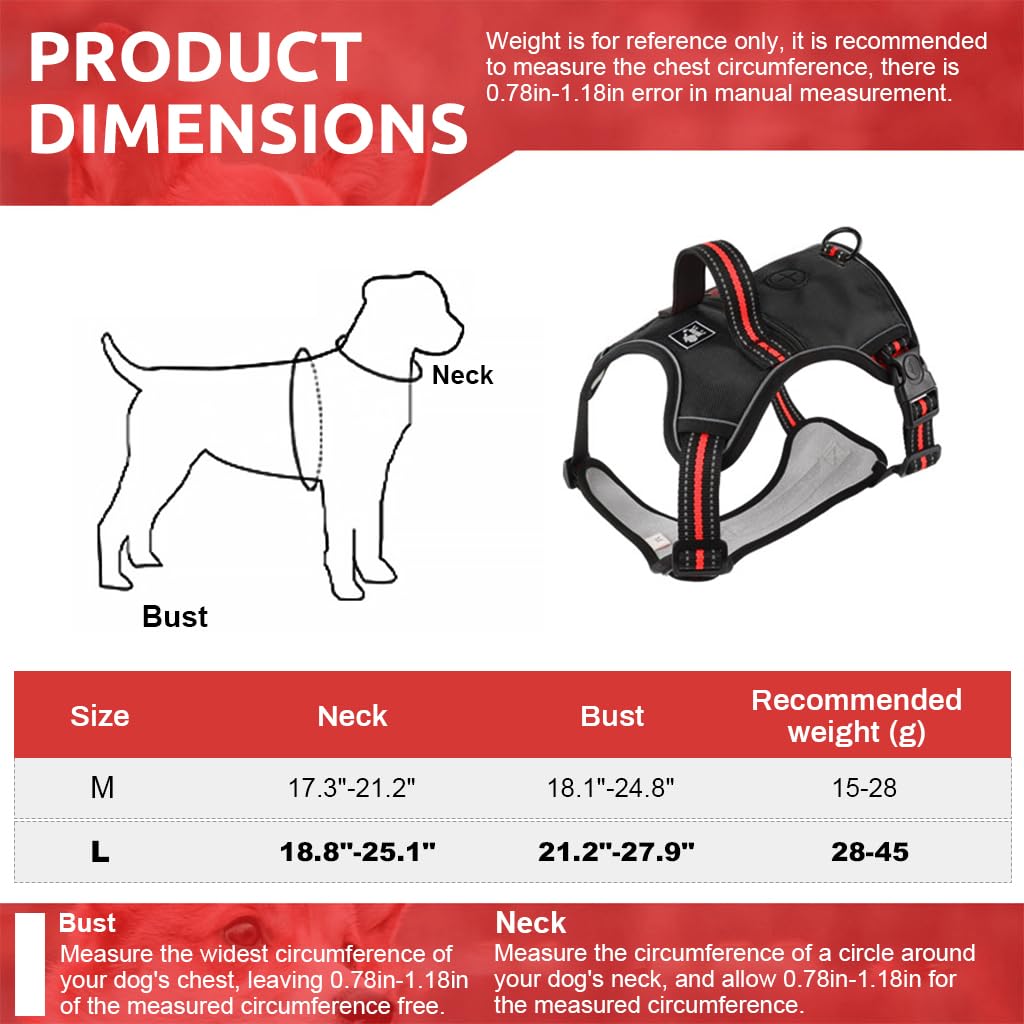 Qpets® Dog Harness, Dog Vest Harness with Utility Zipper Pouch Outdoor Oxford Cloth Dog Vest Harness with Handle & D Ring, 360° Safety Reflective Strip Adjustable Harness for Dog (14-22.5kg, L)