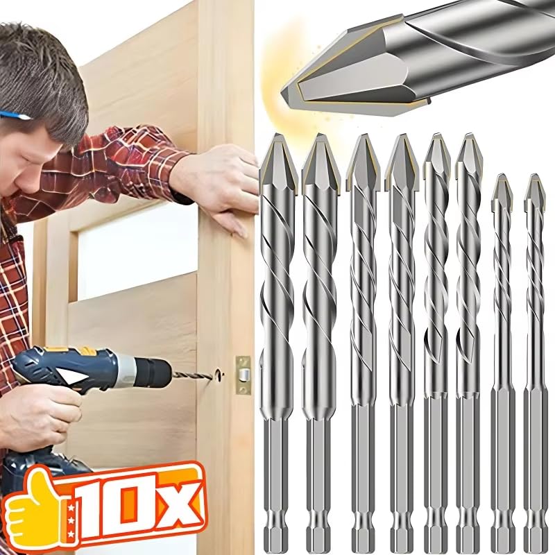 Serplex® 8Pcs Drill Bits Set Rugged Cemented Carbide Drill Bits 6mm/8mm/10mm/12mm for Glass,Marble,Cement Concrete Universal 1/4'' Hex Power Accessories