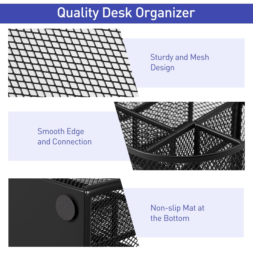 Zibuyu Metal Desk Organizer for Office Supplies with 7 Compartments and Drawer 22x14x13 cm