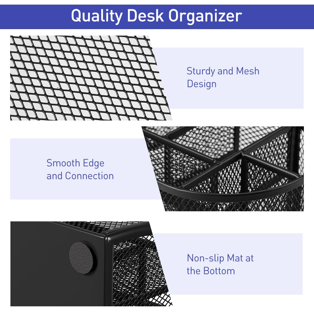 ZIBUYU® Desk Organizer, Pencil Holder for Desk, Mesh Office Desk Accessories with 6 Compartments and 1 Drawer Stationery Holder School