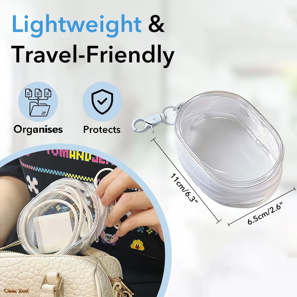 Supvox Charging Cable Storage Bags for Travel with Quick Release Buckle PVC 10.5x6.5x3.6cm