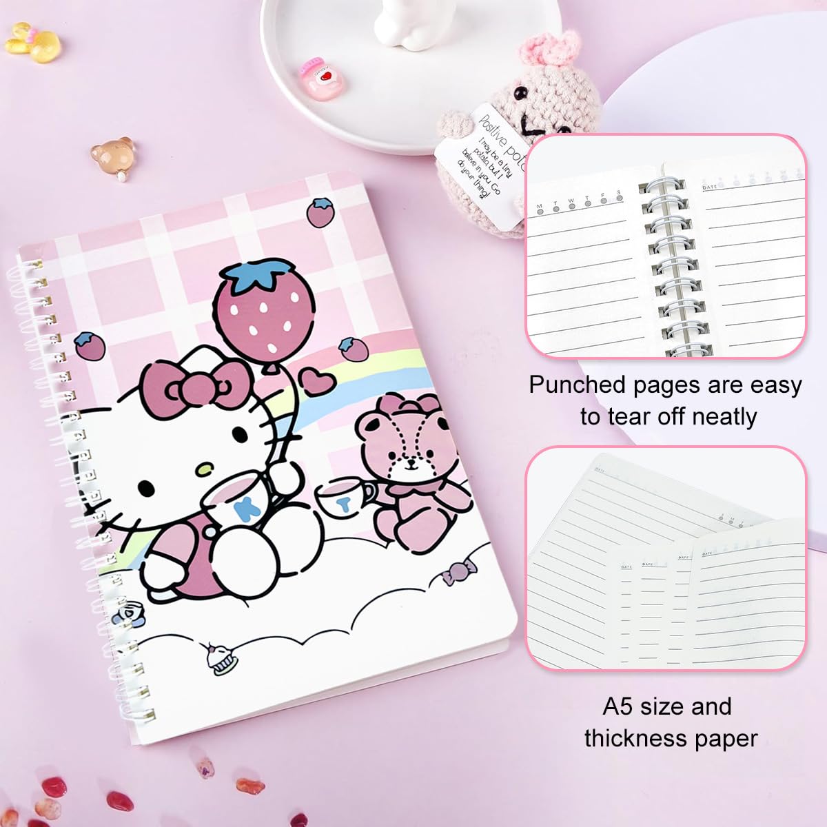FANCYKU Kawaii Stationery Set for Students featuring Spiral Coil Journal and Pink Kitty Pens | Cute Gift with Stickers and Pencil Pouch