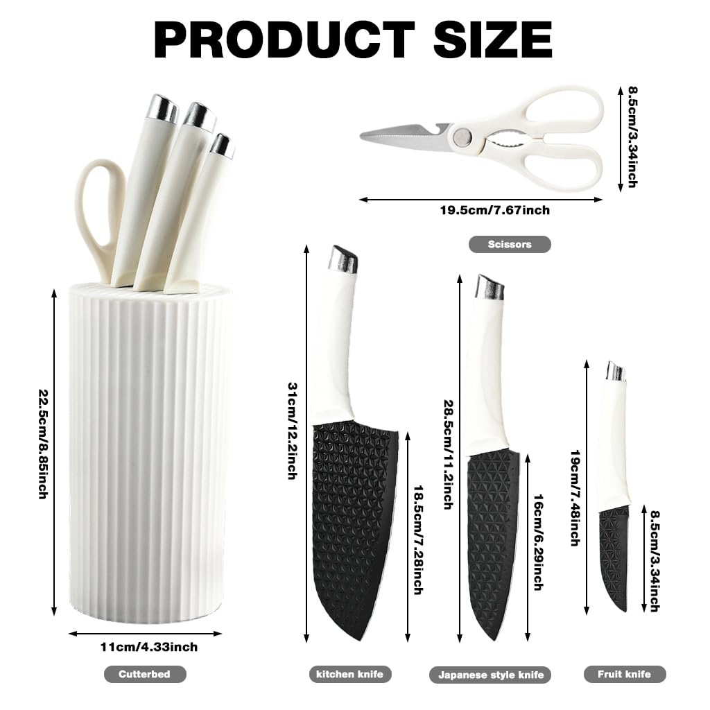 Supvox Knife Set for Kitchen with 30cm Chef Knife and Ergonomic Full Tang Handle | Stainless Steel Blades and Stylish Khaki Stand