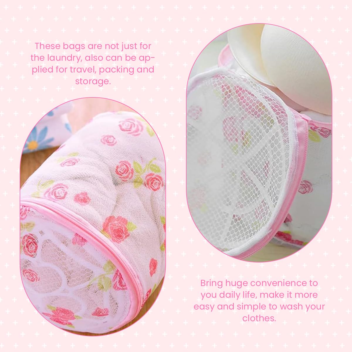 HASTHIP Underwear Laundry Bags 2Pcs Mesh Zipper Pouch with Rose Print for Travel | Clothing Washing Organizer